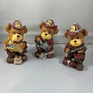 Firefighter Teddy Bear Figurines Set Of 3 With Detailed Uniforms & Accessories